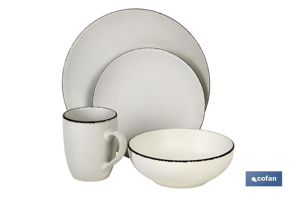 Platos de ensalada de cerámica de 8 pulgadas, platos clásicos redondos  blancos con bordes de línea negra, platos llanos de porcelana para carne