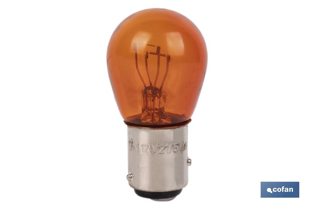 LÁMPARA COFAN 2 POLOS AMBAR DESCENTRADA P21/5W (BAZ15D) 12V (PACK: 10 UDS) LÁMPARA COFAN 2 POLOS AMBAR DESCENTRADA P21/5W (BAZ15D) 12V (PACK: 10 UDS)